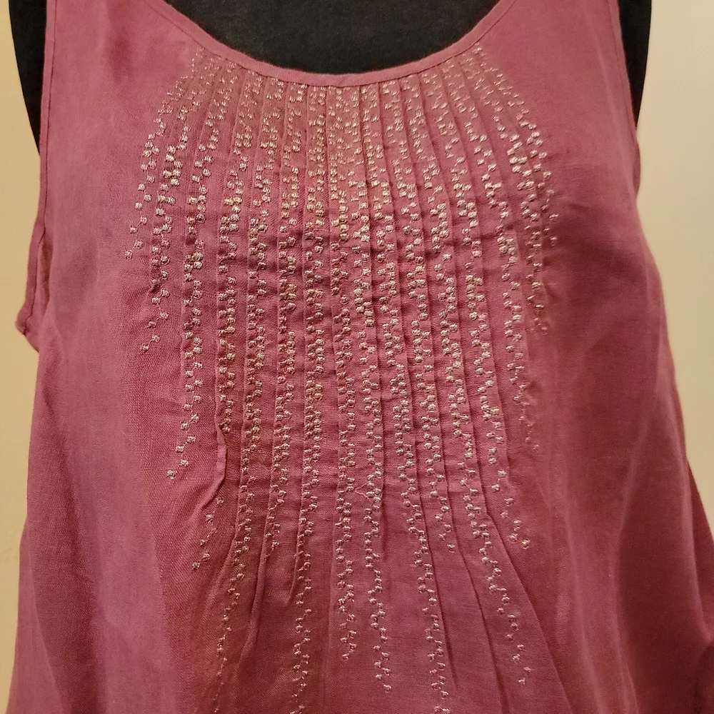 J. Jill 100% Linen Embroidered and Pleated Relaxed Fit Purple Tank Size L - Picture 4 of 8